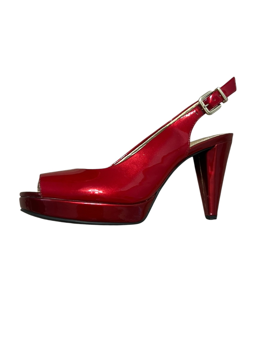 Antonio Melani Cherry Red Patent Platform Peep Toe Slingback Heels Size 8.5M